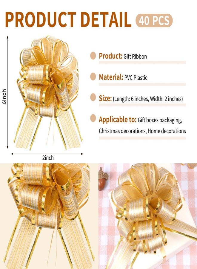 Zelphvt 40 Pcs Large Wrapping Pull Bows Gold Ribbon Pull Bows for Gift Wrapping, Gift Wrap Bows for Valentine's Day Christmas Birthday Gift Decorations(Gold) - Image 2